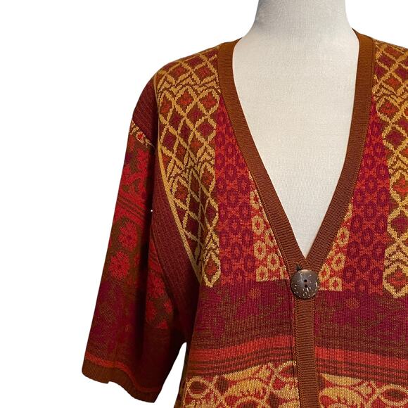 Coldwater Creek Single Button Cardigan Womens Large Rust Berry & Camel Sweater - Picture 2 of 7